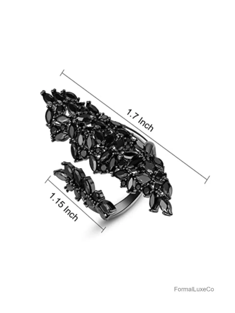 Rhinestone Cocktail Statement Ring for Women Adjustable Silver Plated Brass
